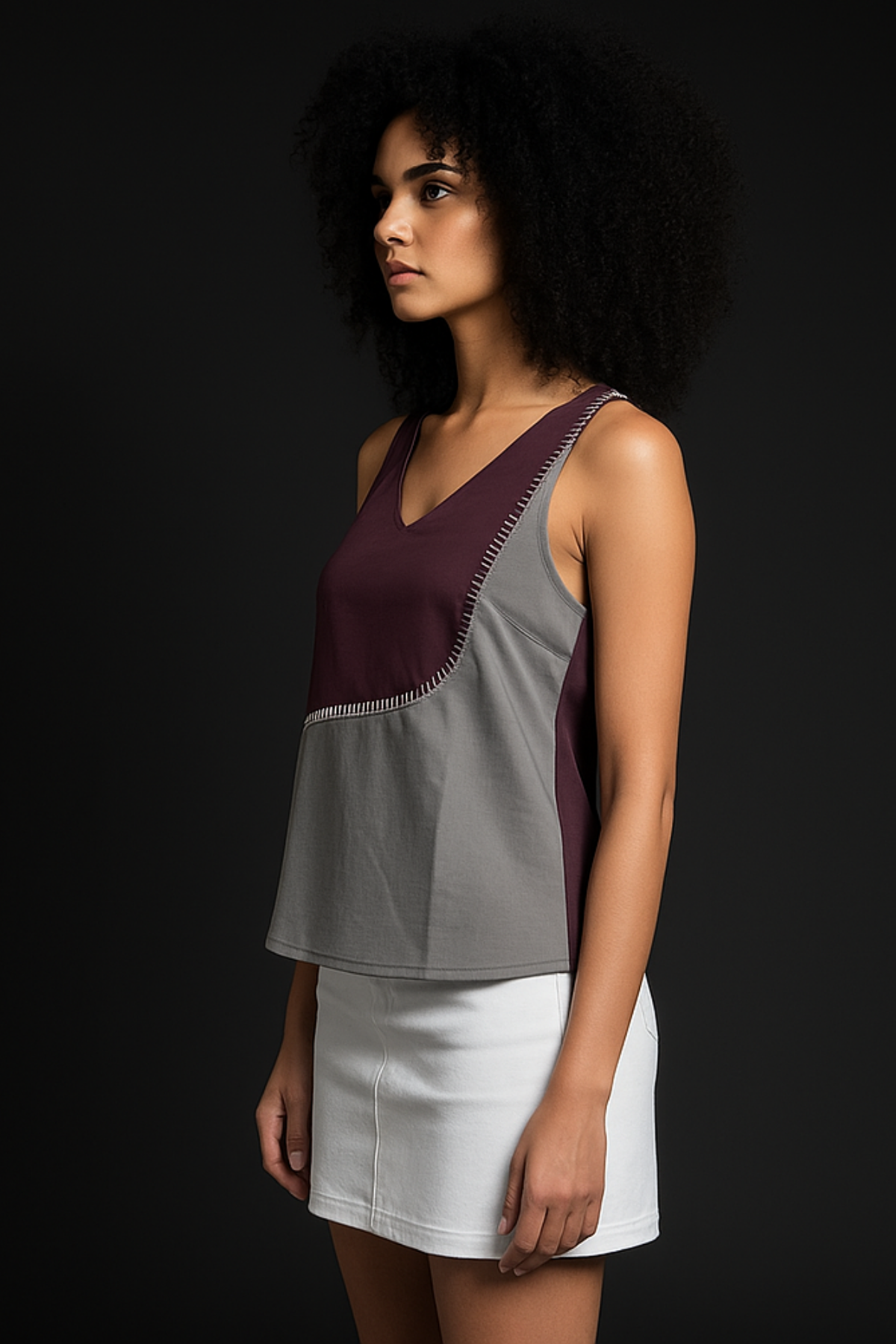 Duotone Cotton V-Neck Top