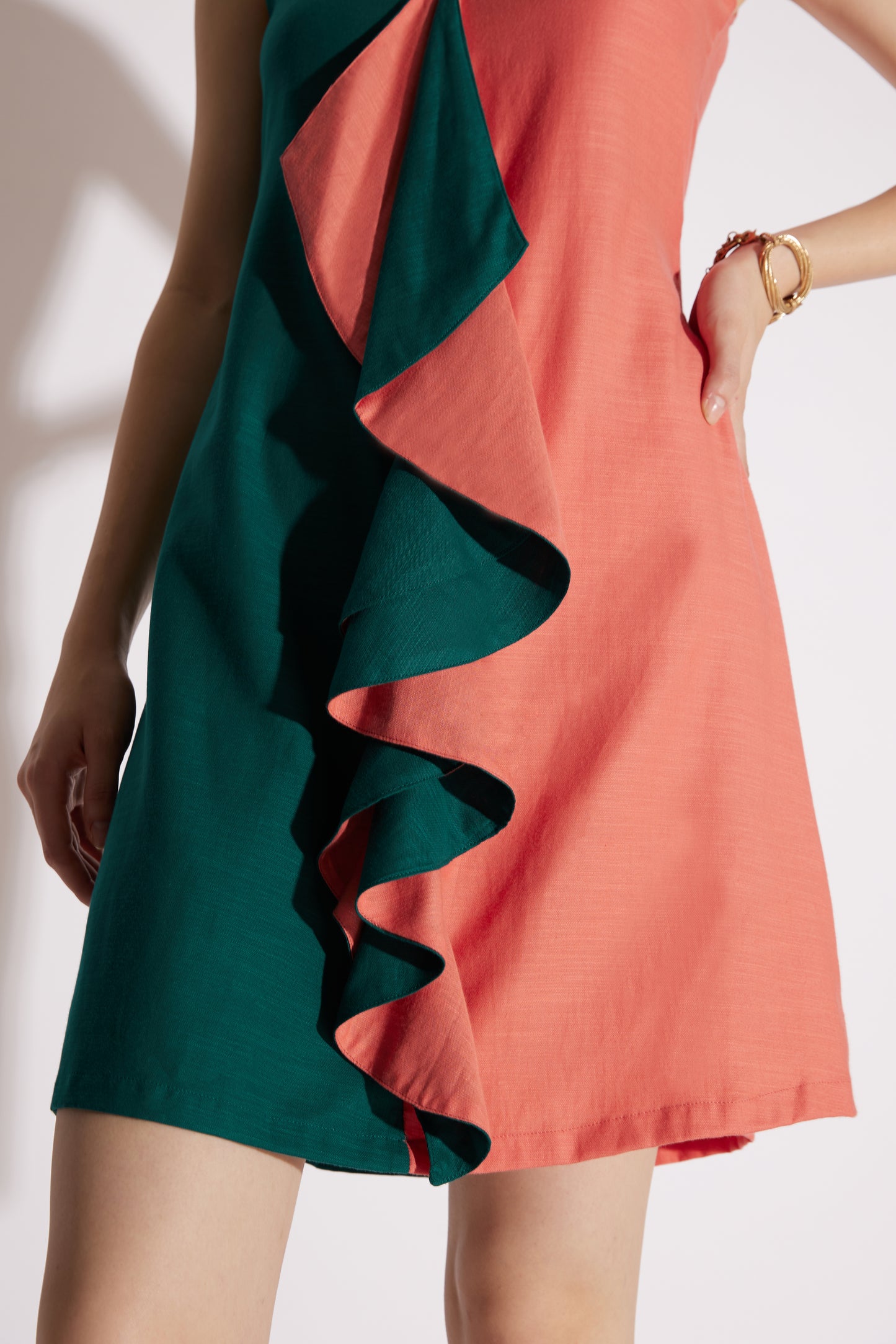 Emerald Green & Orange Ruffle Dress