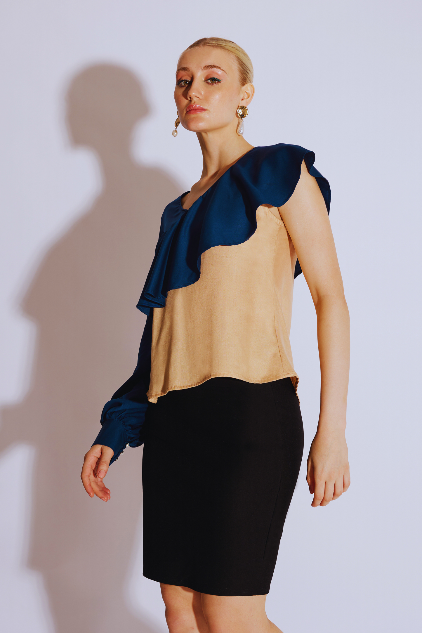 Asymmetrical Ruffle Sleeve Top