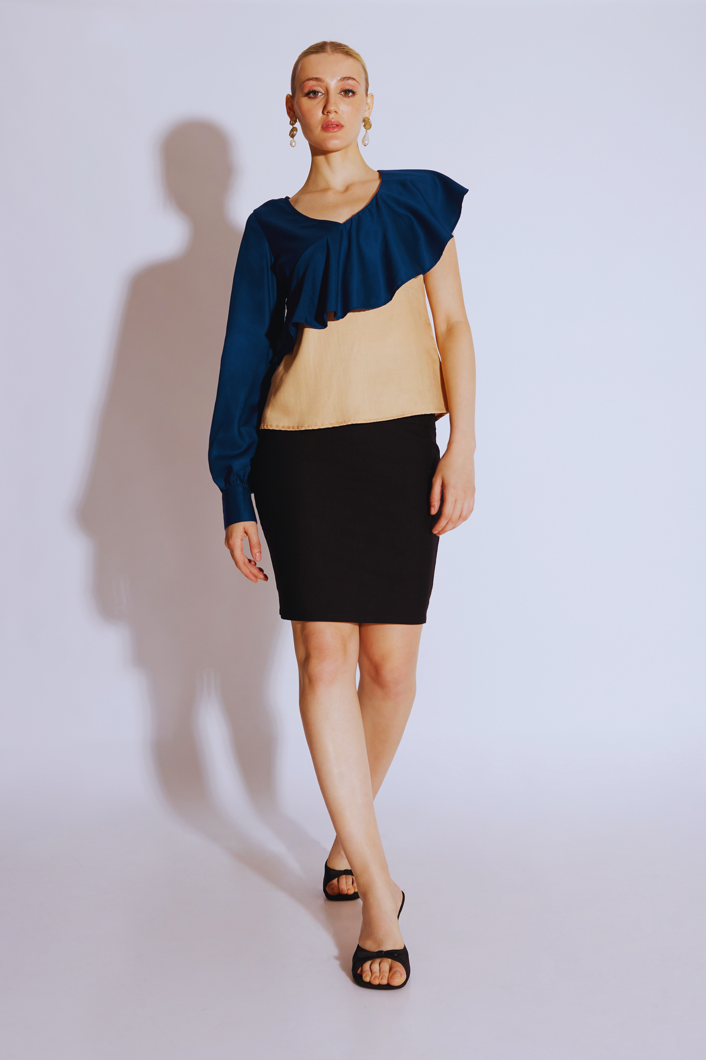 Asymmetrical Ruffle Sleeve Top