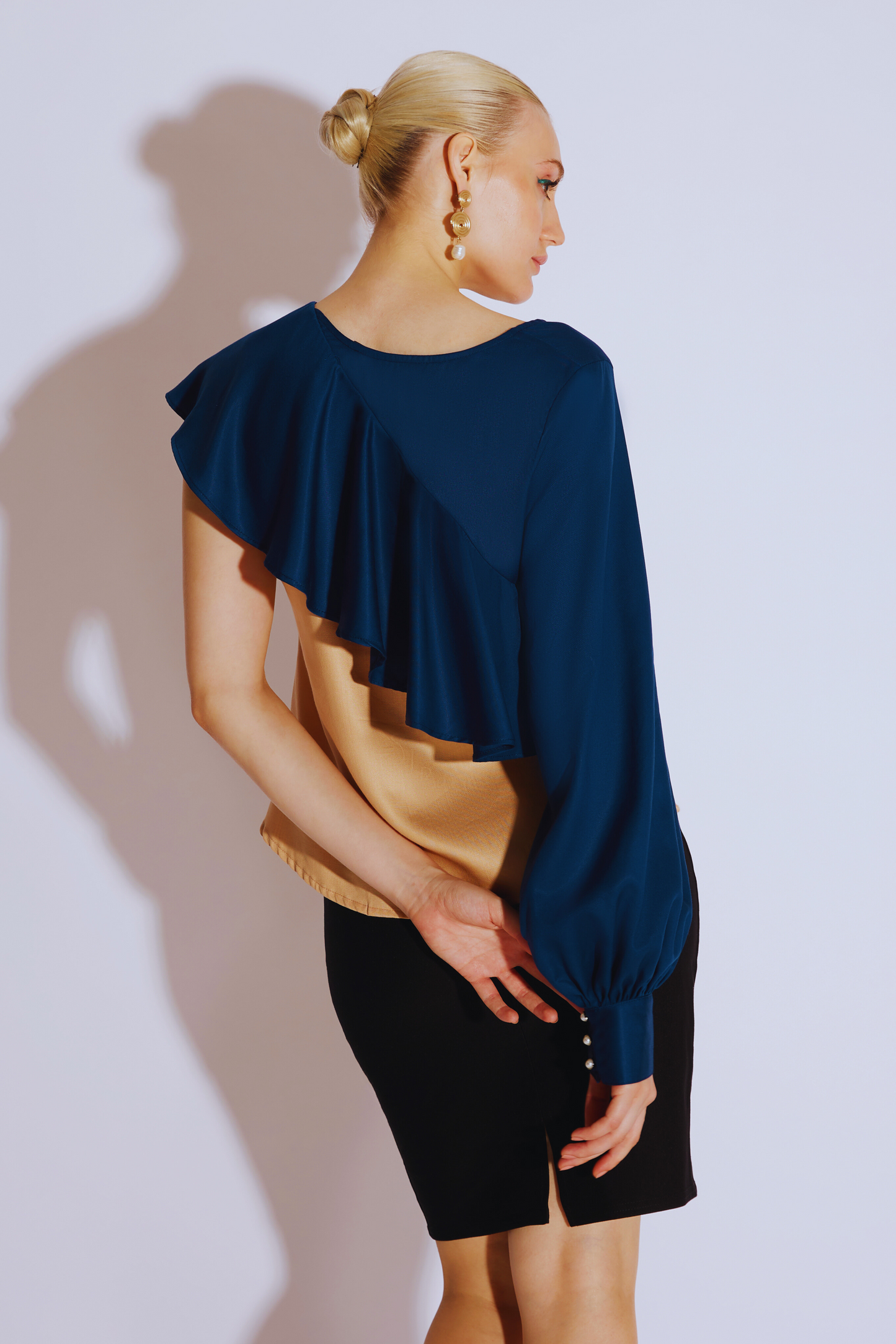 Asymmetrical Ruffle Sleeve Top
