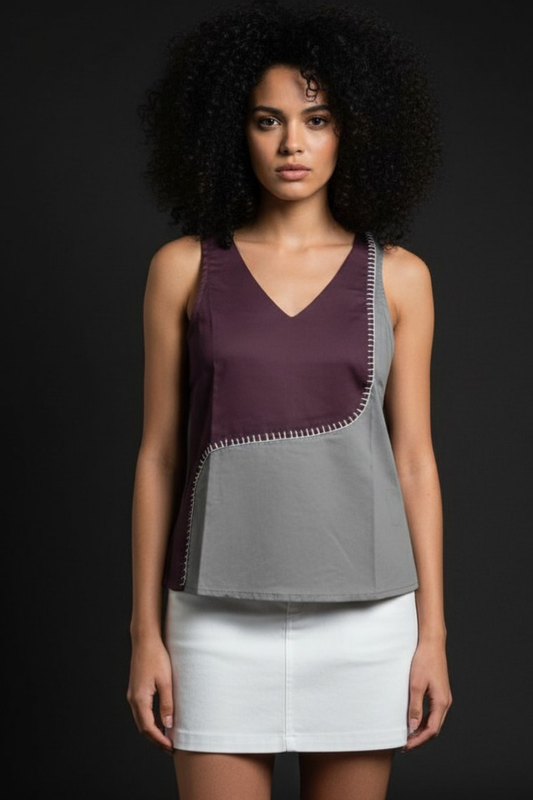 Duotone Cotton V-Neck Top