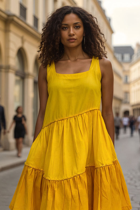 Yellow Tiered Cotton Sundress