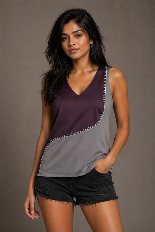 Duotone Cotton V-Neck Top