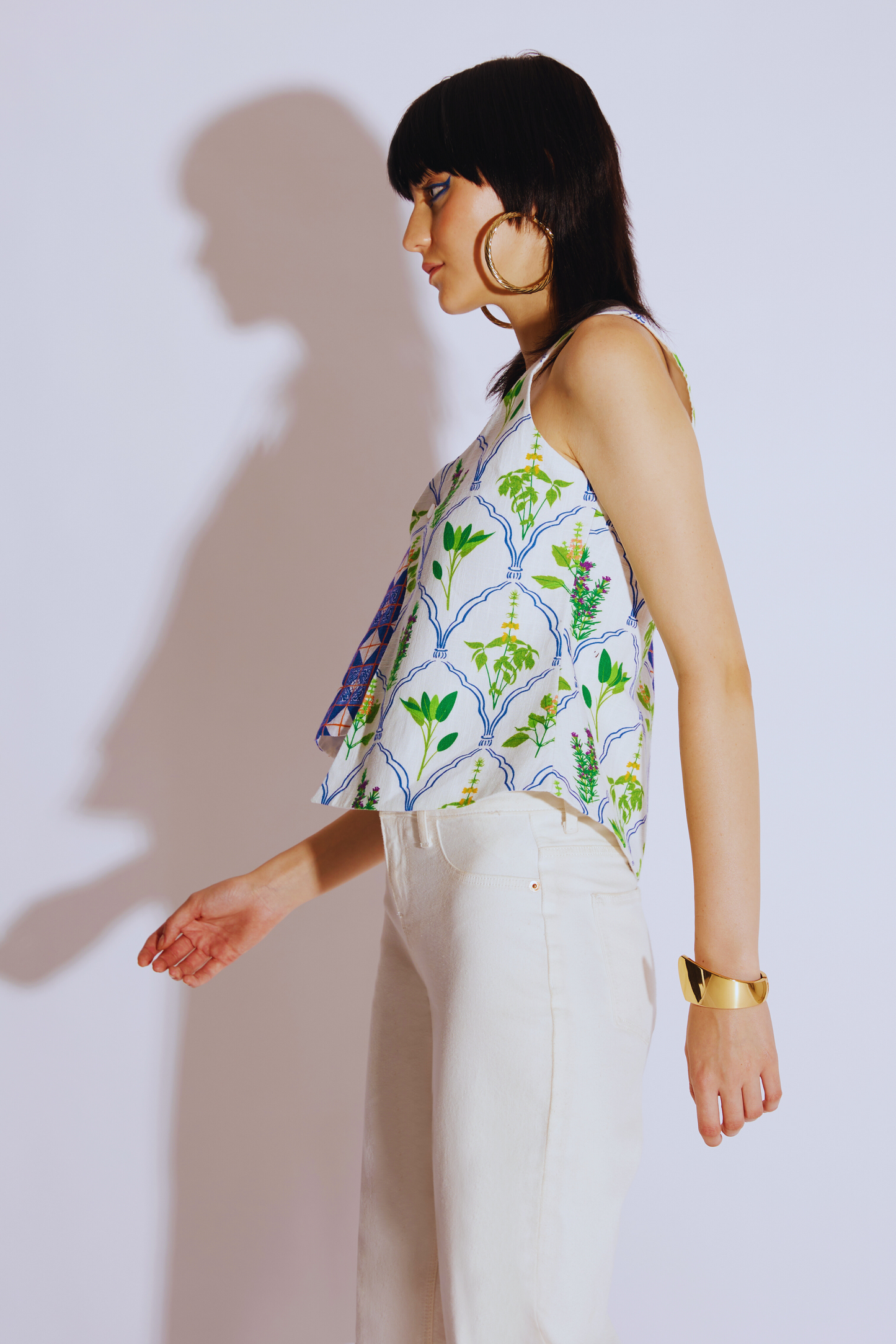 Blue & White Printed Hemp Top