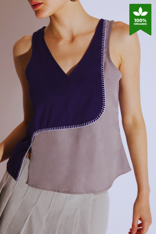 Duotone Organic Cotton V-Neck Top