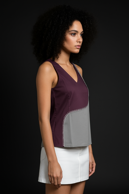 Duotone Cotton V-Neck Top
