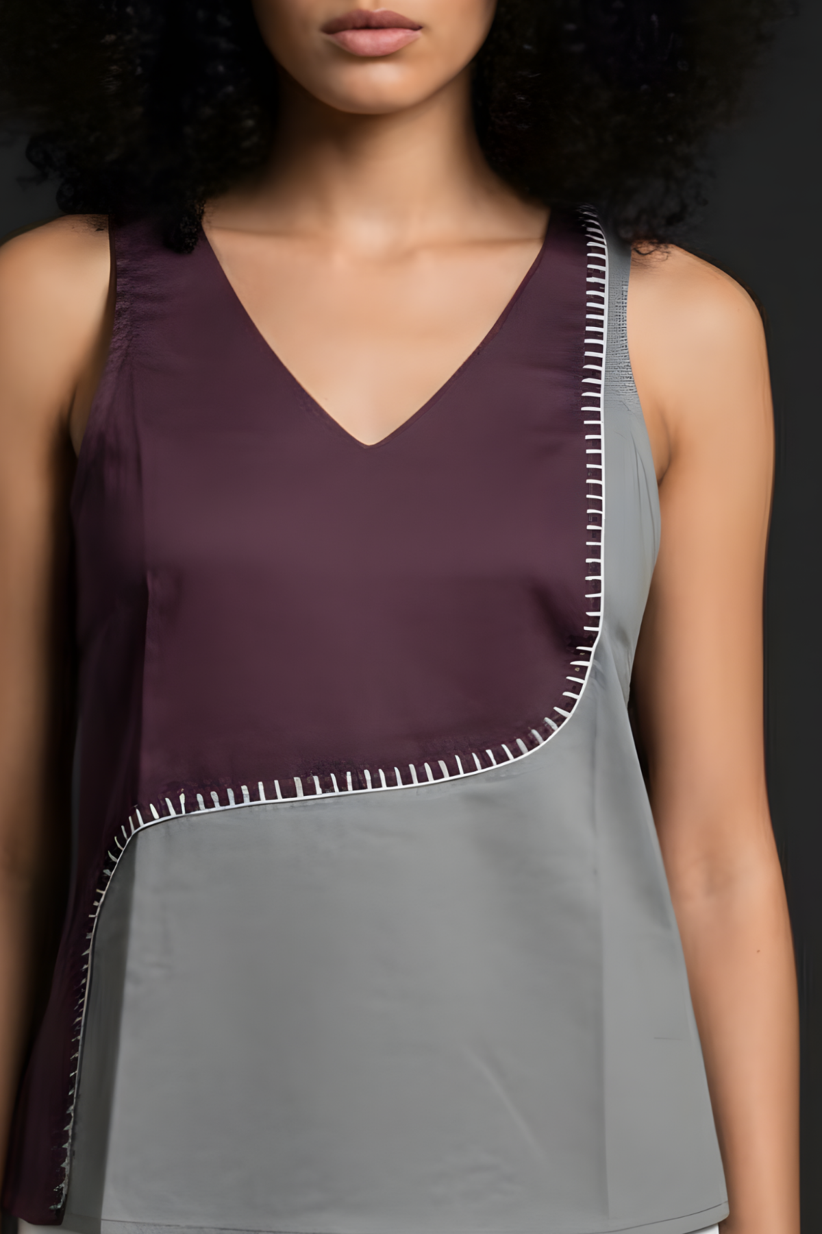 Duotone Cotton V-Neck Top