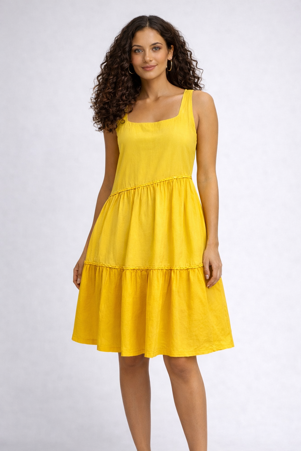 Yellow Tiered Sundress I Premium 100% Cotton