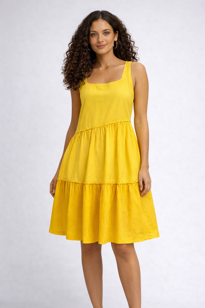 Yellow Tiered Sundress I Premium 100% Cotton