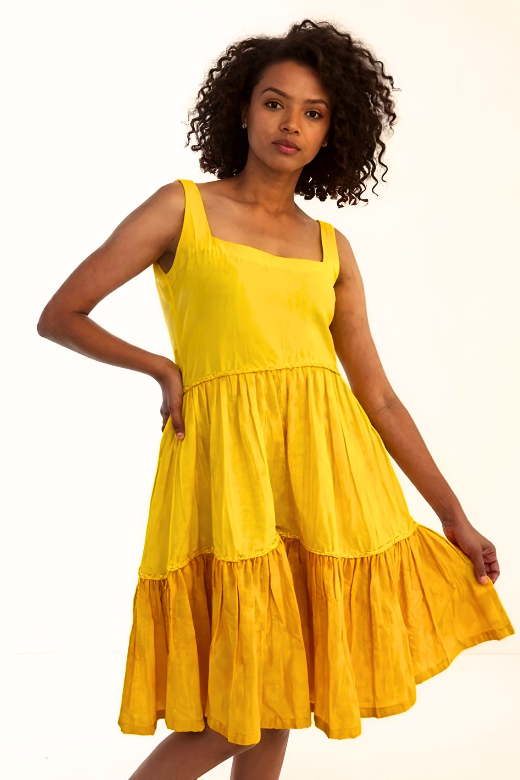 Yellow Tiered Cotton Sundress