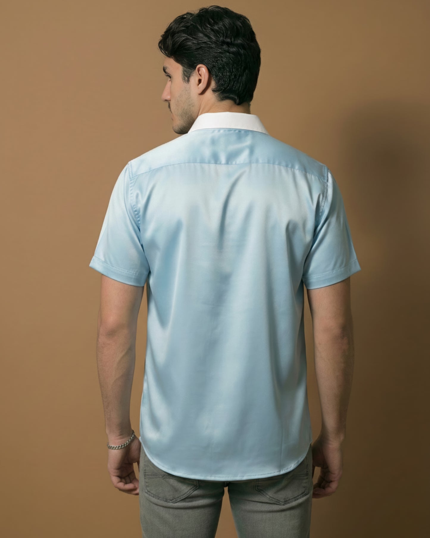 Blue & White Cotton Satin Shirt