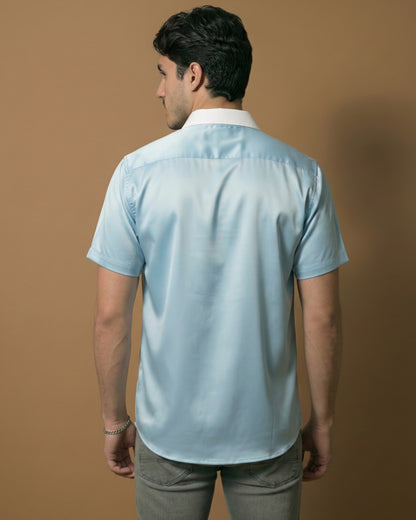 Blue & White Cotton Satin Shirt