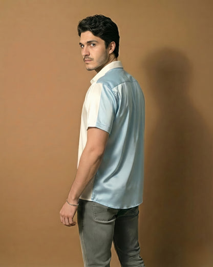 Blue & White Cotton Satin Shirt