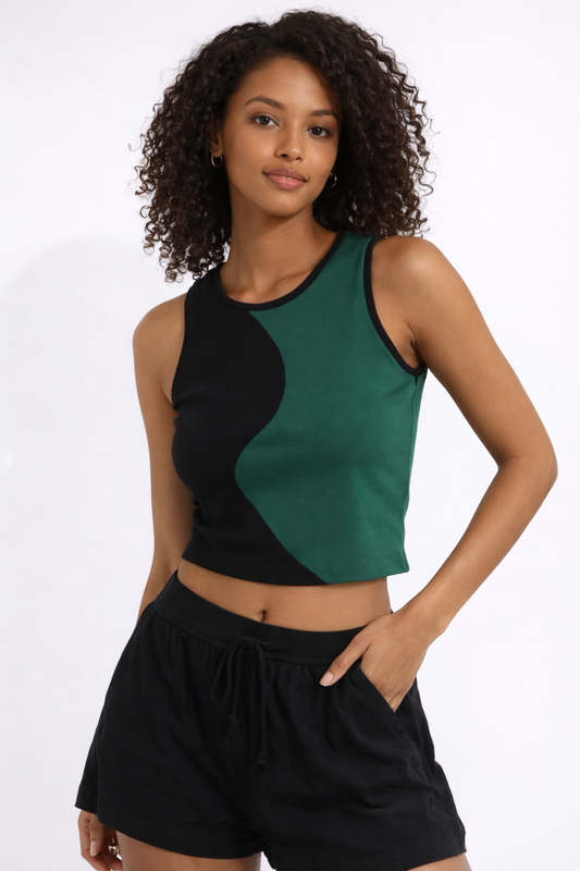Dual-Tone Wave Crop Top