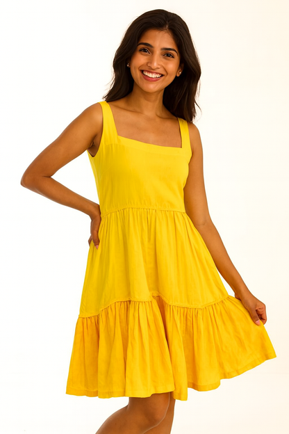 Yellow Tiered Sundress I Premium 100% Cotton