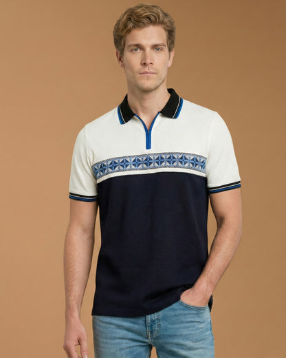 Blue & White Comfort Fit Polo T-Shirt