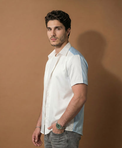 Blue & White Cotton Satin Shirt