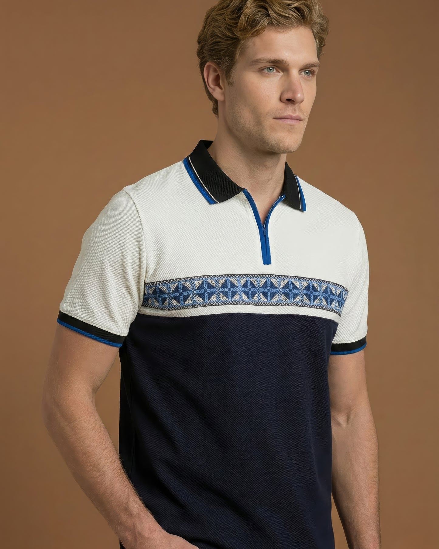 Blue & White Comfort Fit Polo T-Shirt
