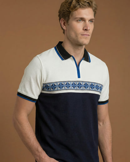 Blue & White Comfort Fit Polo T-Shirt
