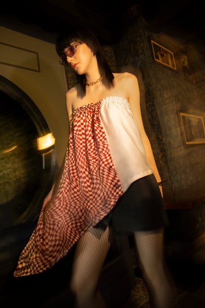 Asymmetrical Off-Shoulder Checkered Top
