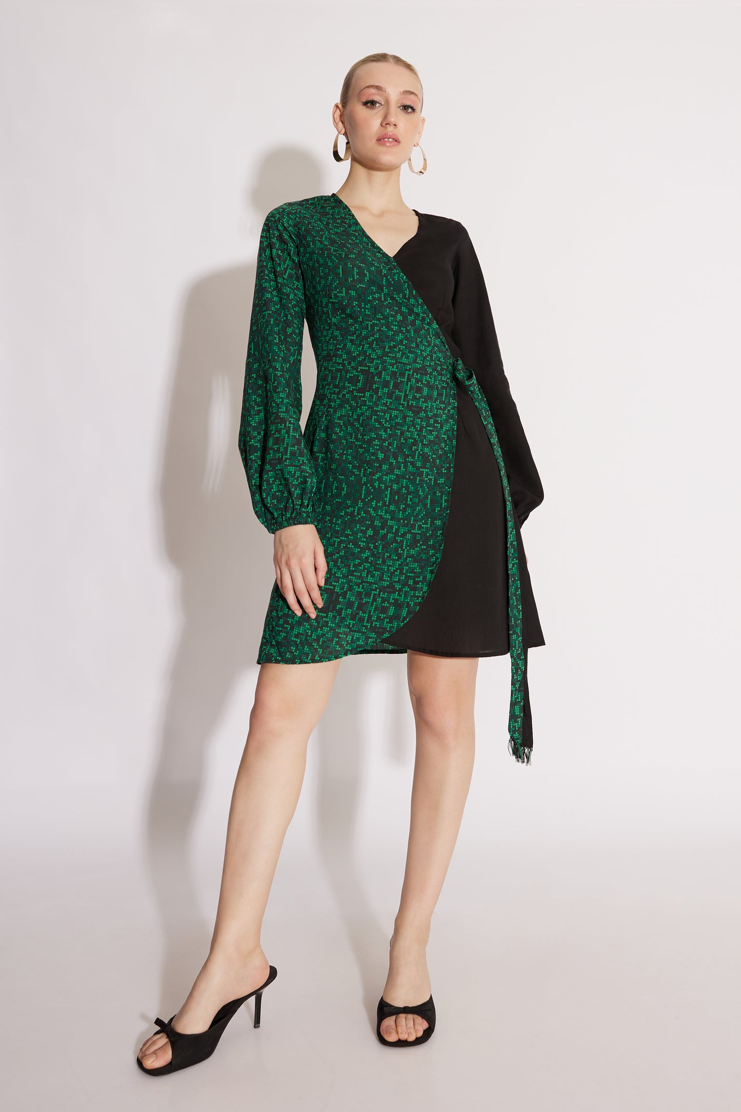 Matrix Print Wrap Dress