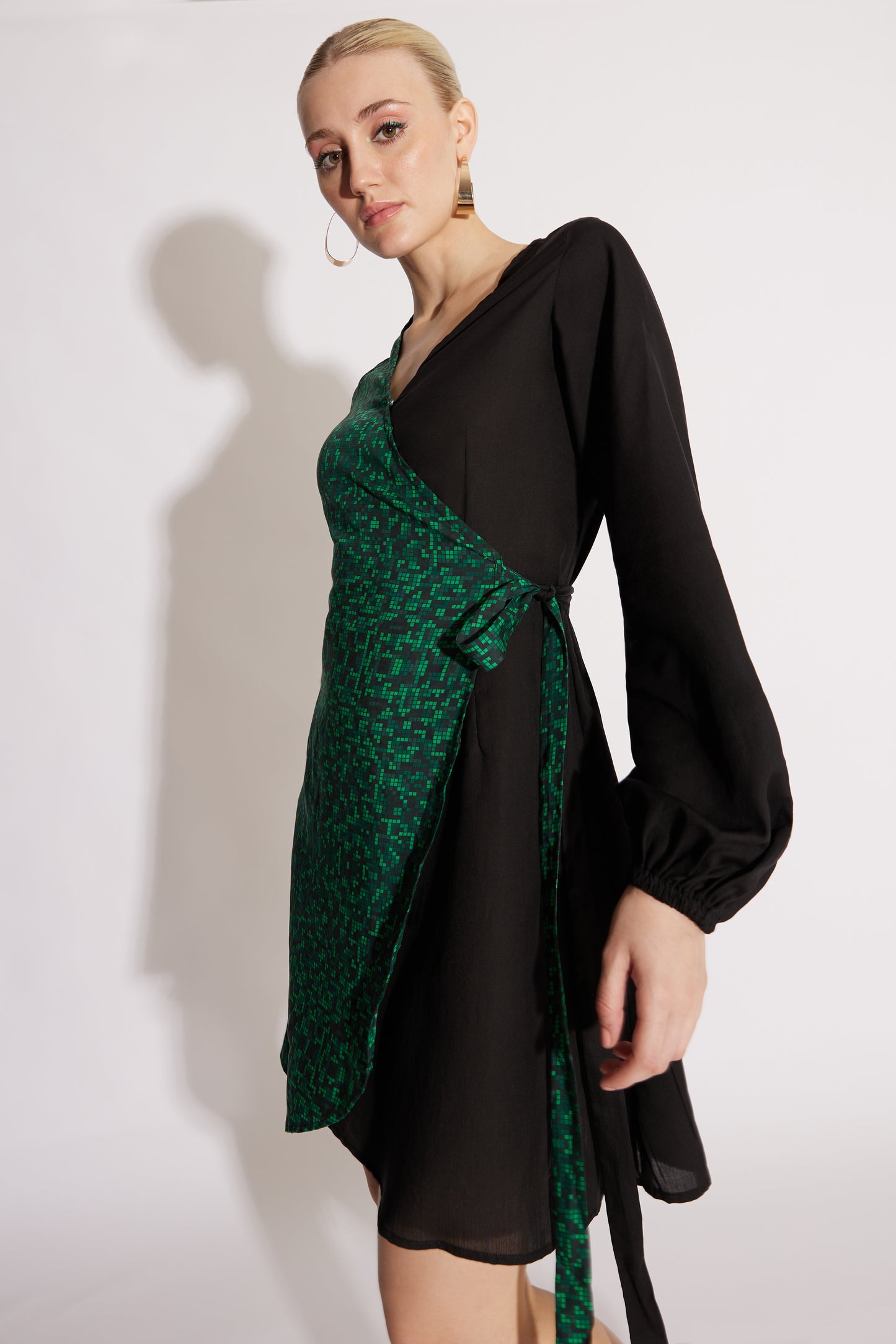 Matrix Print Wrap Dress