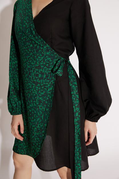 Matrix Print Wrap Dress