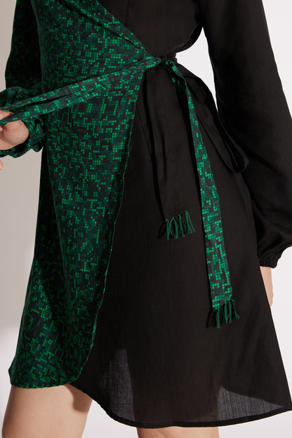 Matrix Print Wrap Dress