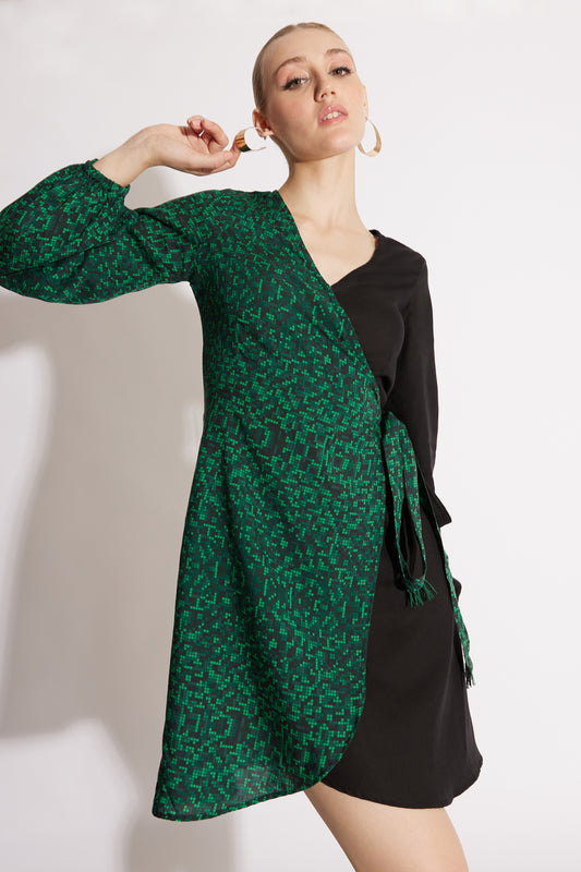 Matrix Print Wrap Dress