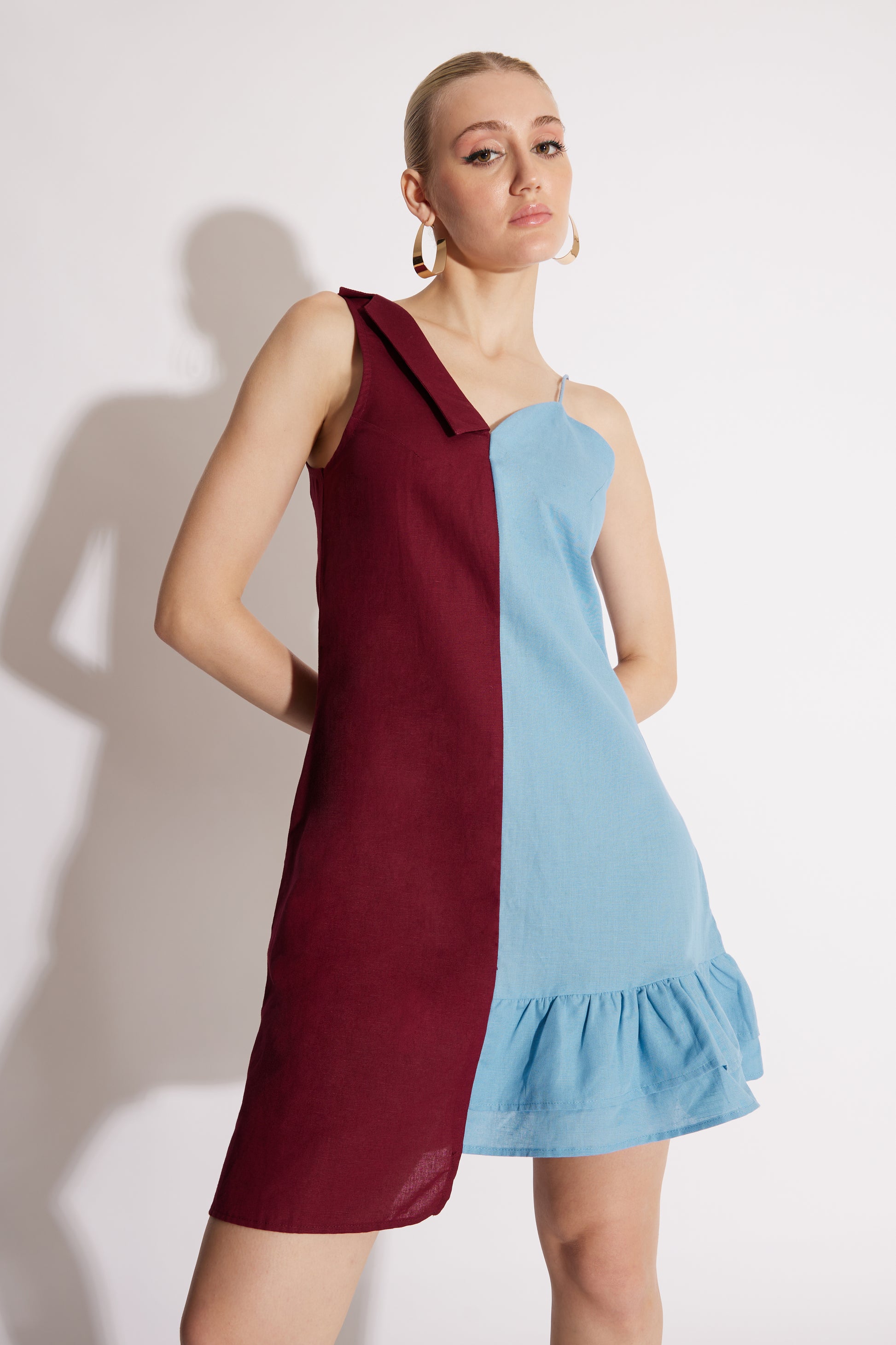 Shop Two-Tone Linen Cotton Sleeveless Dress with Ruffle Hem - MISMATCHD Mismatchd Shop Two-Tone Linen Cotton Sleeveless Dress with Ruffle Hem - MISMATCHD Mismatchd