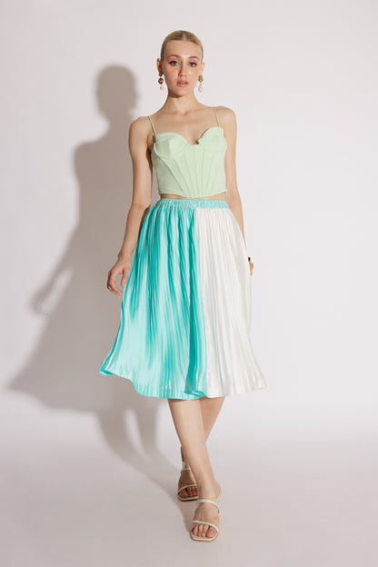 Blue & White Pleated Midi Skirt