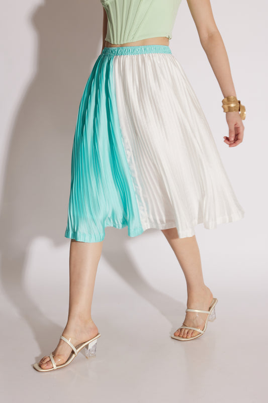 Blue & White Pleated Midi Skirt