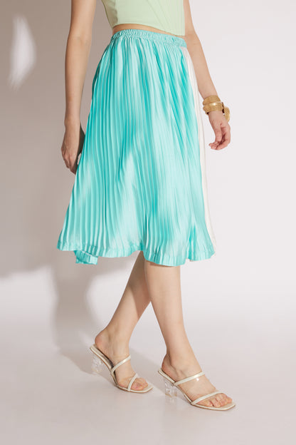 Blue & White Pleated Midi Skirt