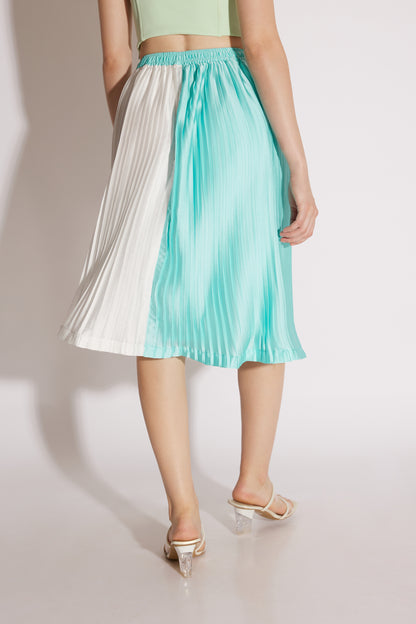 Blue & White Pleated Midi Skirt