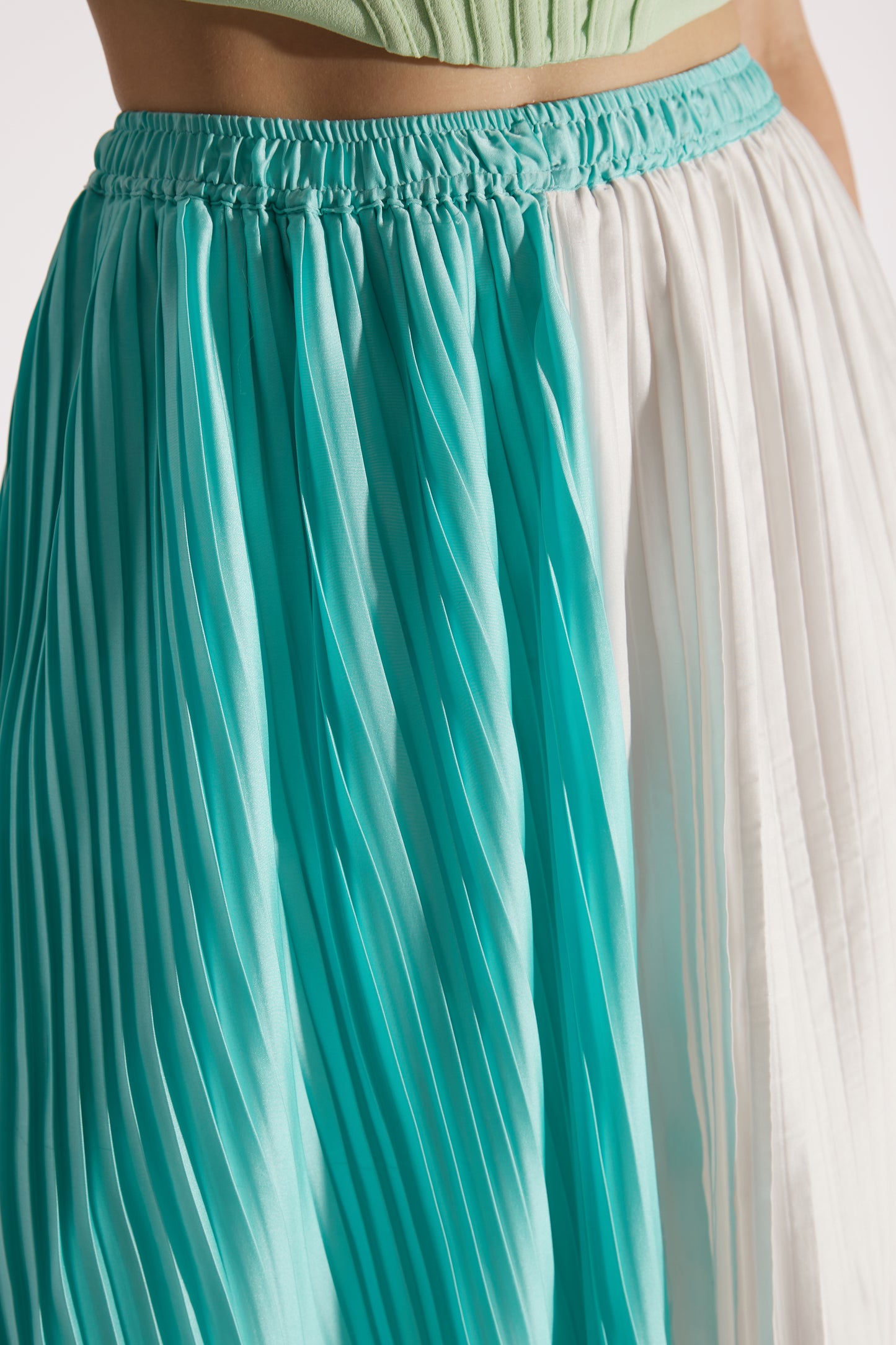 Blue & White Pleated Midi Skirt