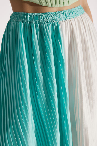Blue & White Pleated Midi Skirt