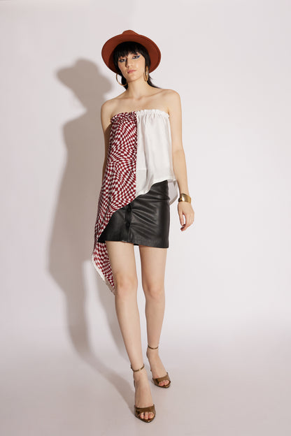 Asymmetrical Off-Shoulder Checkered Top