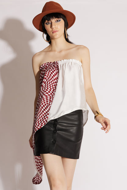 Asymmetrical Off-Shoulder Checkered Top