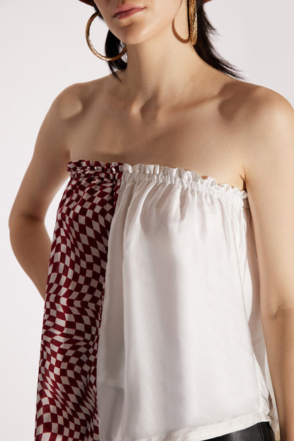 Asymmetrical Off-Shoulder Checkered Top
