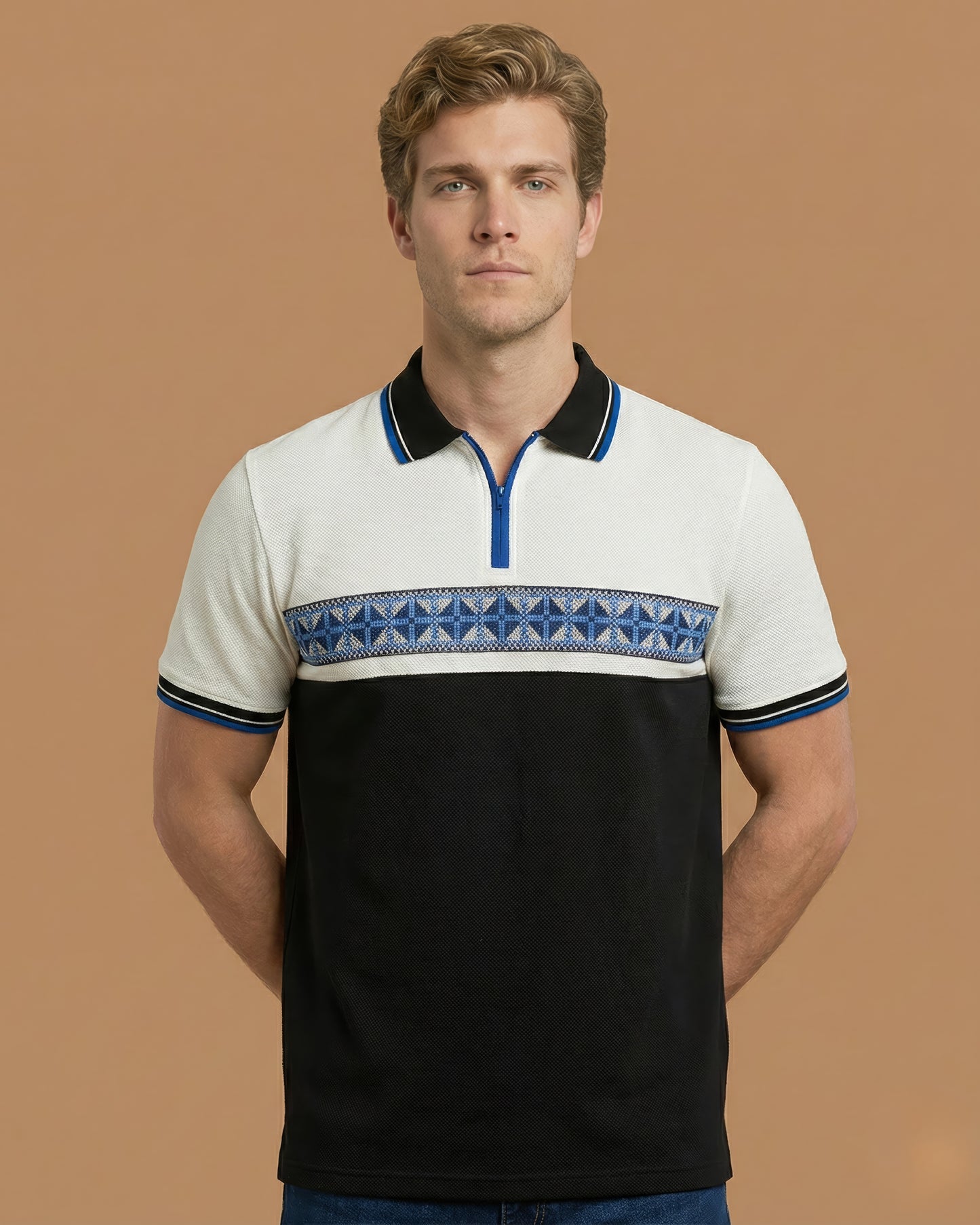 Blue & White Comfort Fit Polo T-Shirt