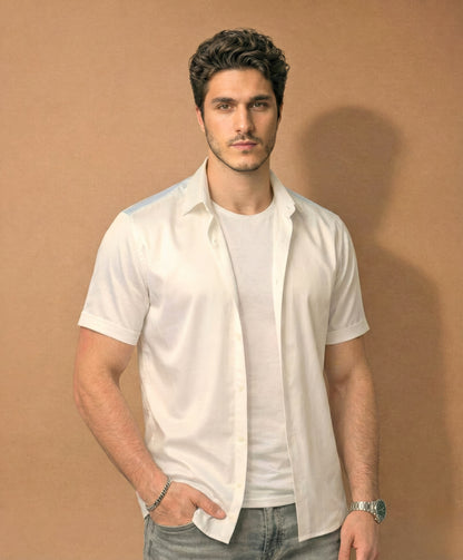 Blue & White Cotton Satin Shirt