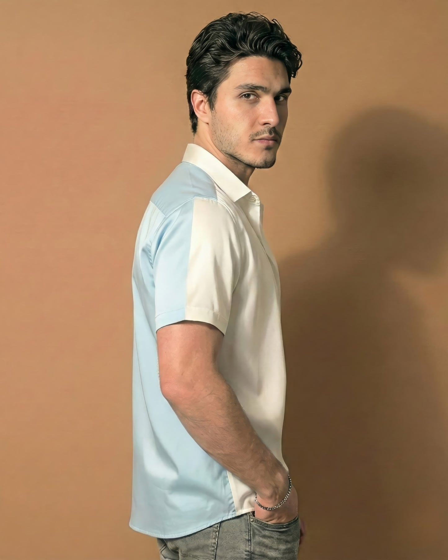 Blue & White Cotton Satin Shirt