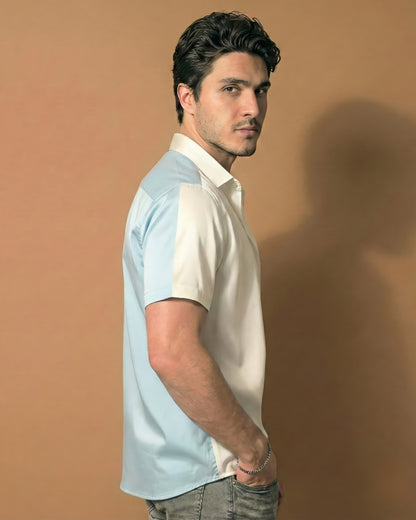 Blue & White Cotton Satin Shirt