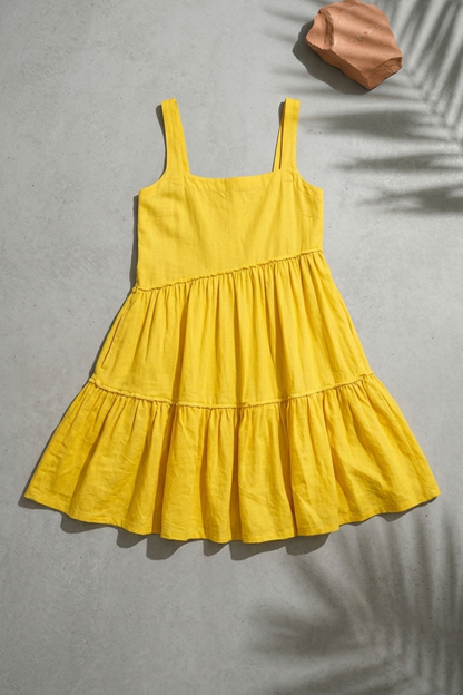 Yellow Tiered Sundress I Premium 100% Cotton