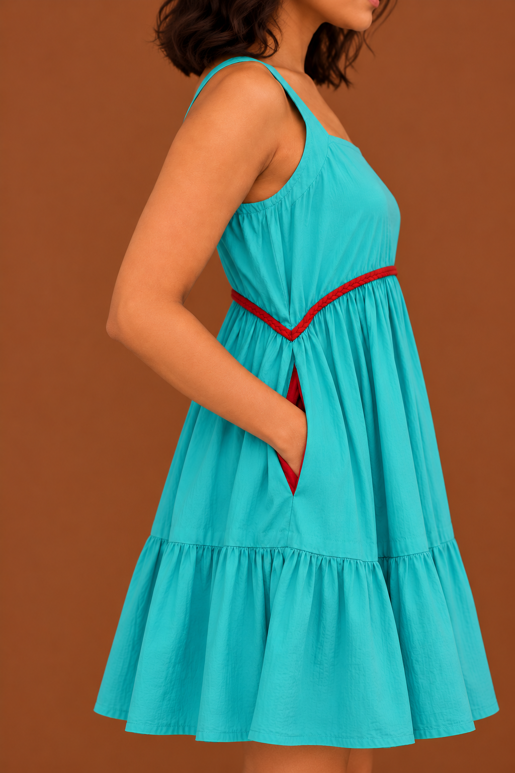 Merry Go Round blue cotton dress with gathered tiered skirt