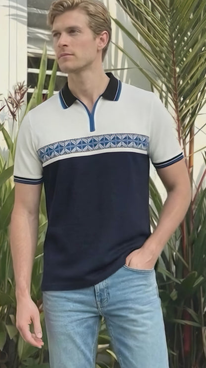 Blue & White Comfort Fit Polo T-Shirt