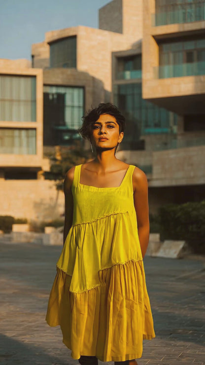 Yellow Tiered Cotton Sundress