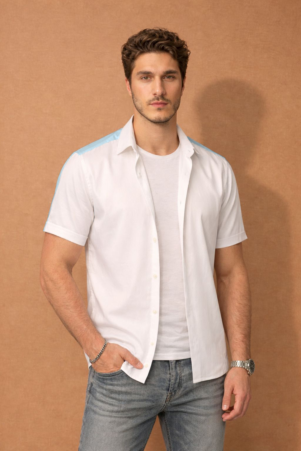 Blue & White Tailored Slim Fit Shirt