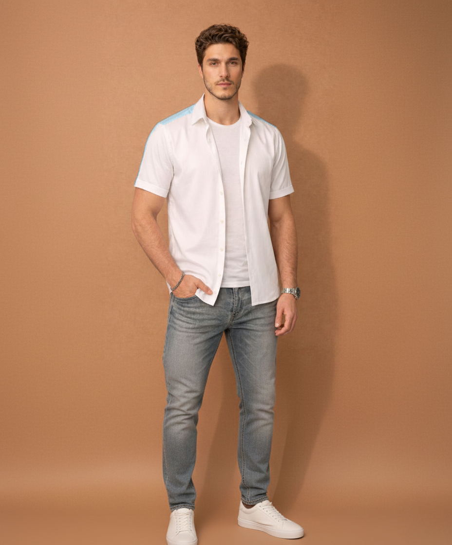Blue & White Tailored Slim Fit Shirt